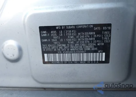 2018 Subaru Outback 2.5I Limited from USA, damaged, VIN 4S4BSANC8J3309447